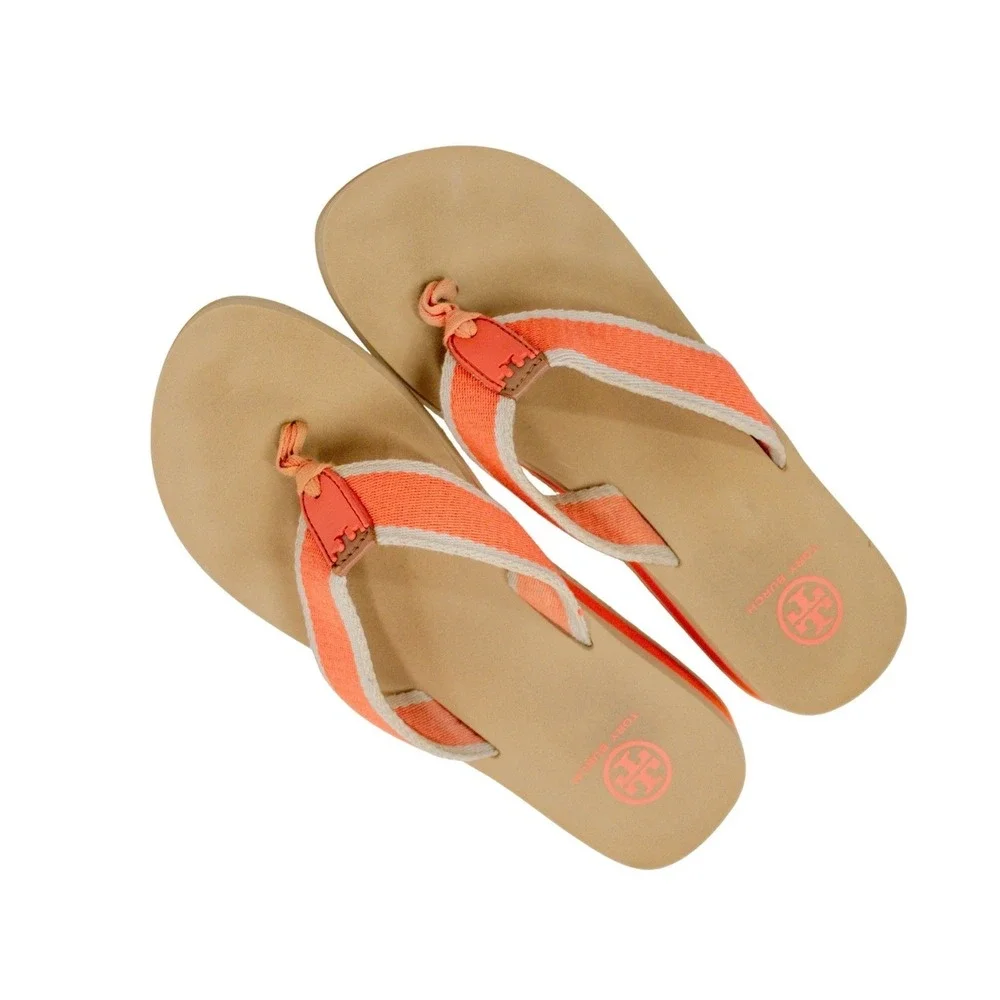 TORY BURCH 'Wilhelm' Sandal Orange & Tan Thong Style Flip Flop Size 10